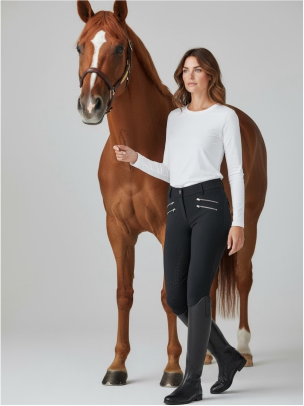 Horze Grand Prix Black Full Seat Riding Breeches with Zip Accents